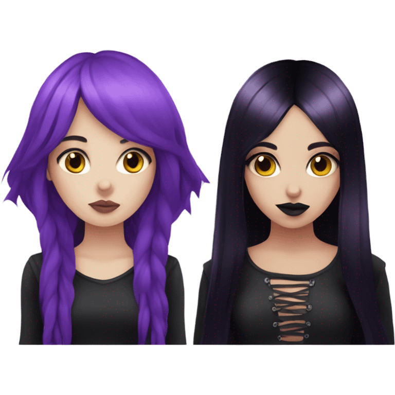 goth girl with purple hair and goth girl with black hair holding hands  emoji