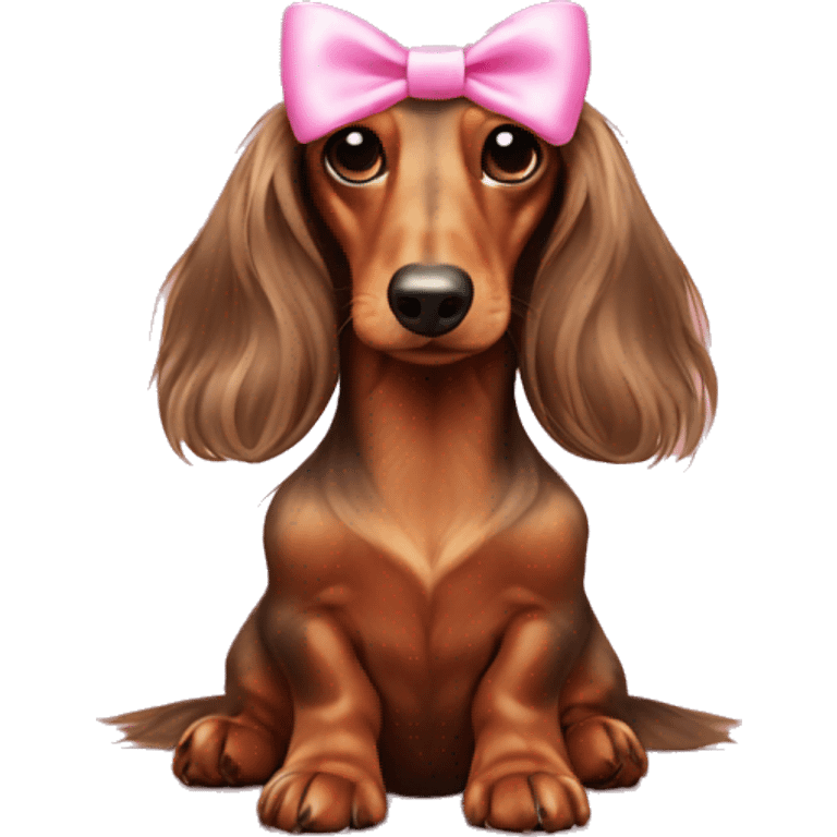 Long haired dachshund with pink bows emoji