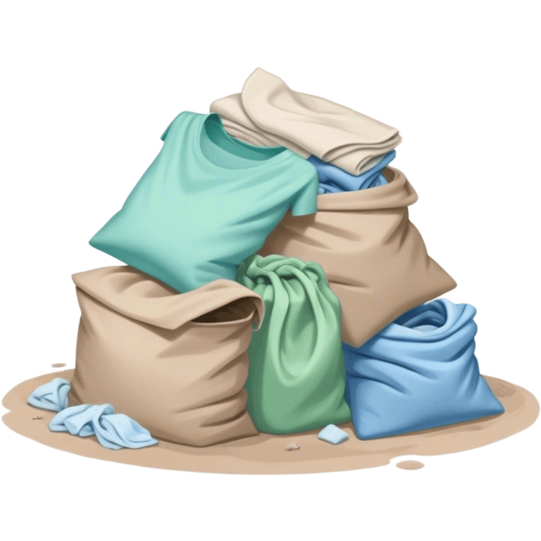 Dirty pile of laundry with green pastel blue pastel and beige colours on the ground  emoji