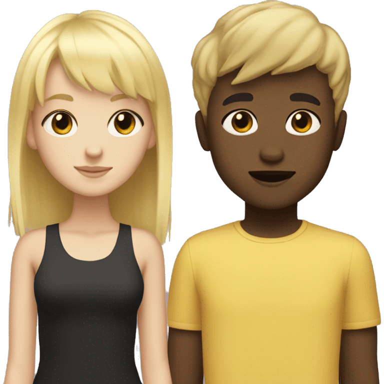 blonde haired girl with a fringe with an black boy that has black short hair emoji