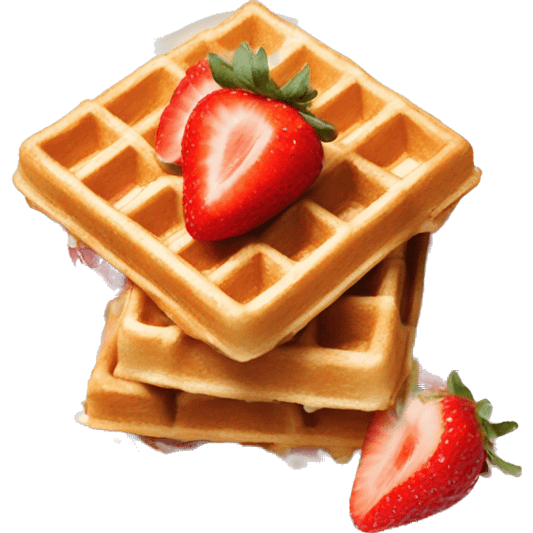 square waffles with cream and strawberries  emoji