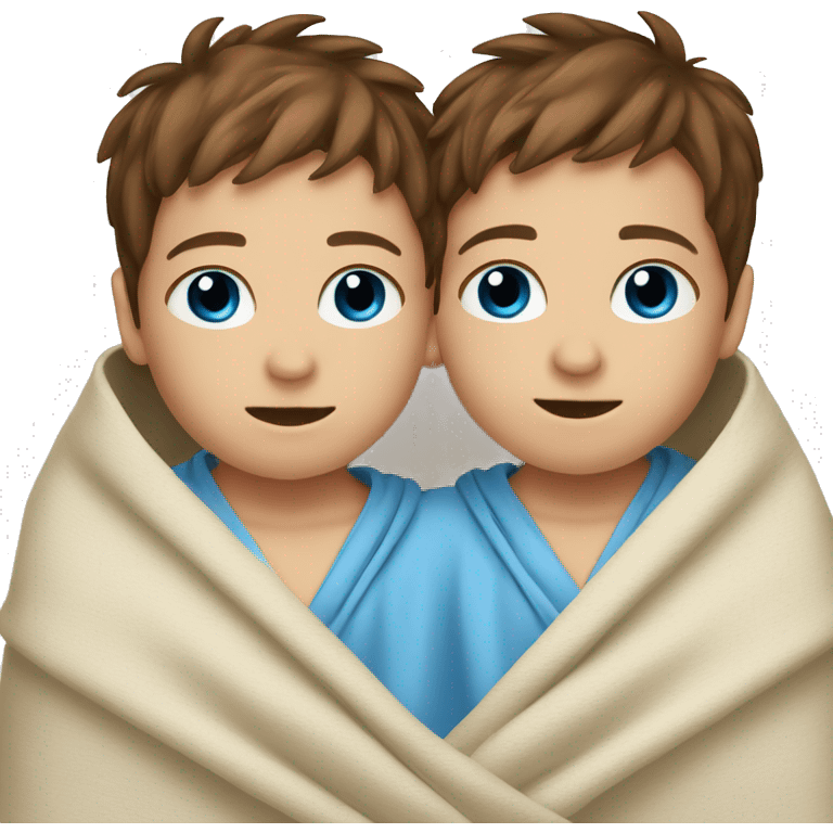 Twin baby boys brown hair blue eyes wrapped in a blanket  emoji