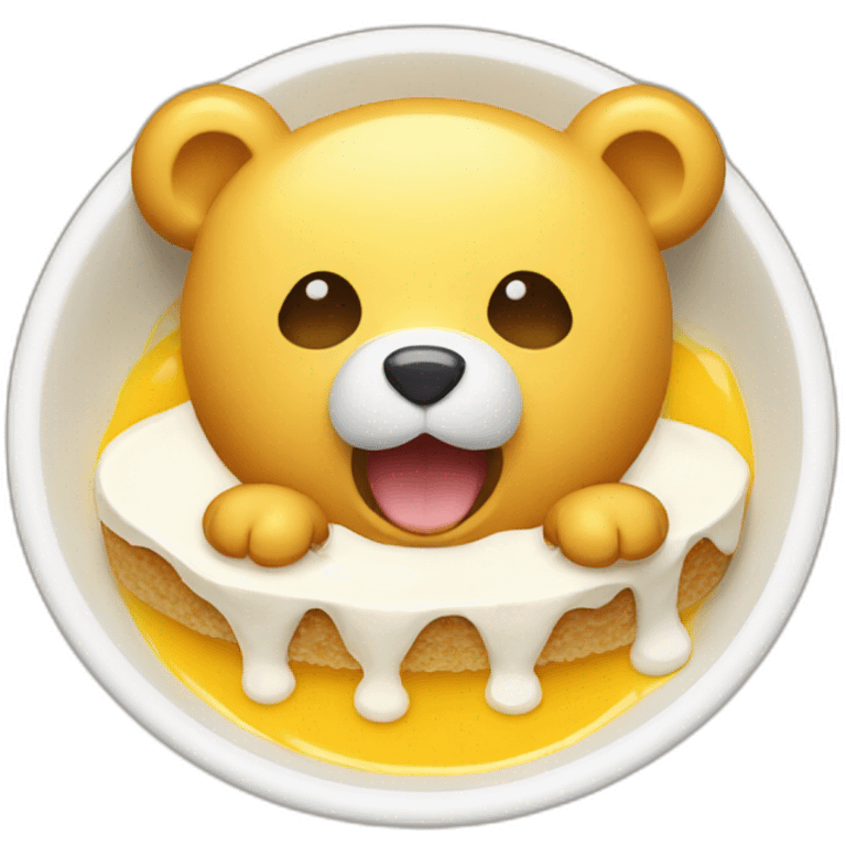 flat Yellow bear with White nose eating Pudding emoji