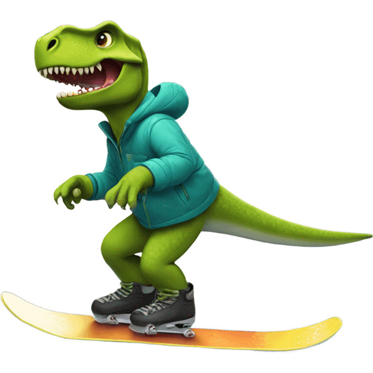 Dinosaur snowboarding emoji