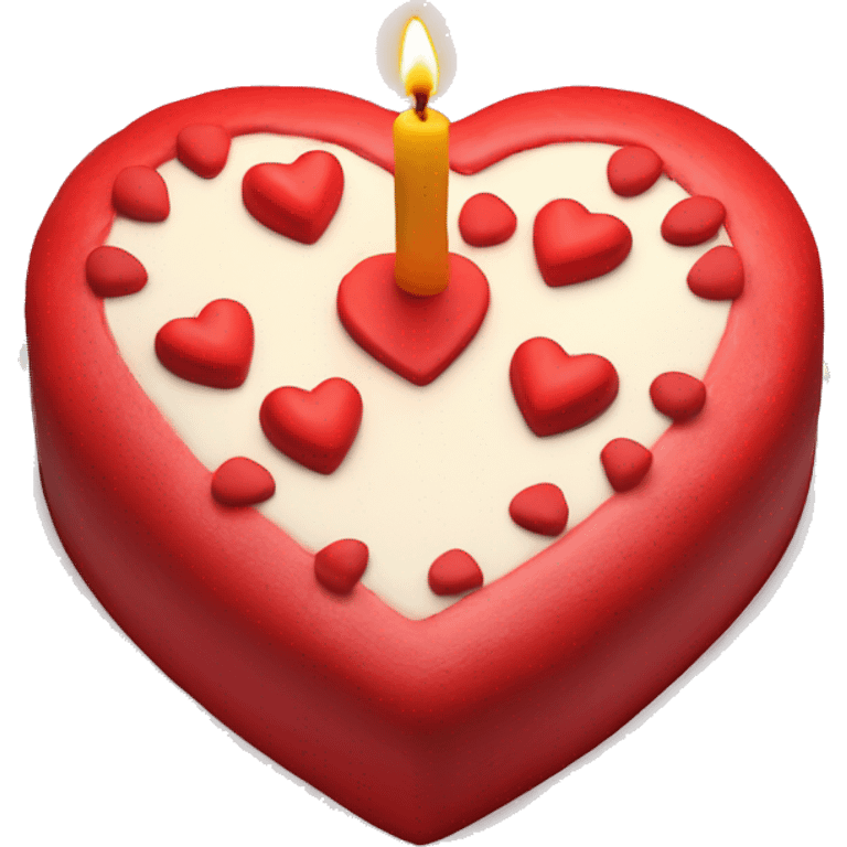 Red heart shaped birthday cake, top view, 4 candles emoji