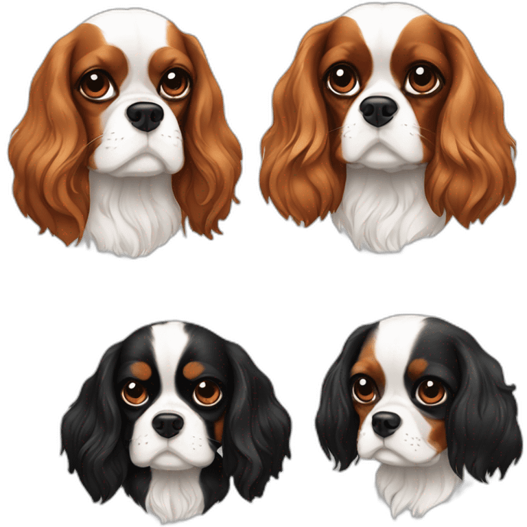 two cavalier king charles spaniel white and brown and black and white emoji