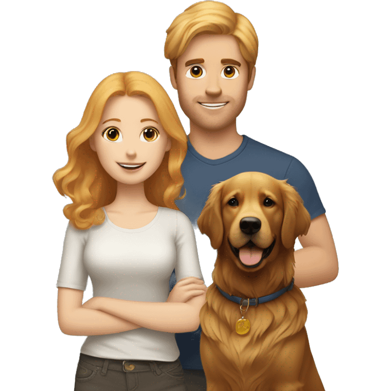 Strawberry blonde girl with a dark haired guy and a golden retriever  emoji