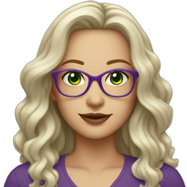 White-curvy-woman-purple-long-wavy-hair-green-eyes-square-glasses emoji