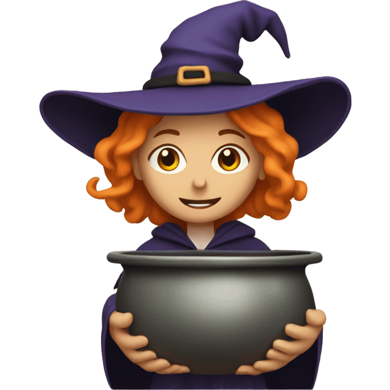 Meg as a witch with a cauldron emoji