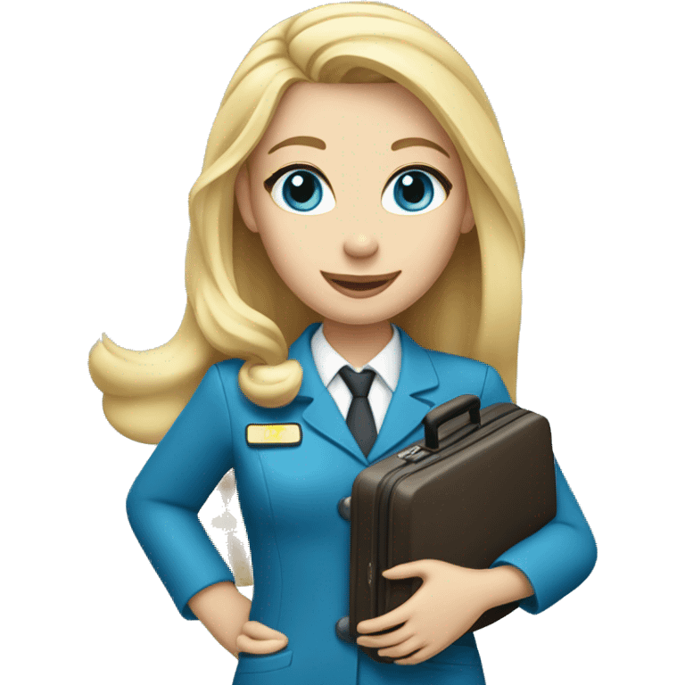 long blonde hair blue eyed girl flight attendant holding suitcase emoji