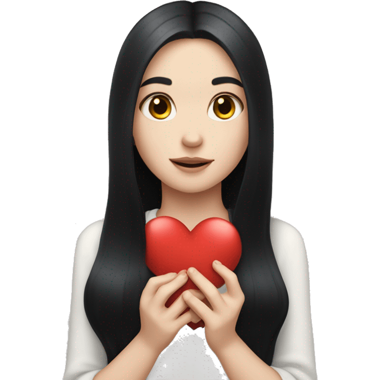 Pale girl with long black hair holding heart in her hands  emoji