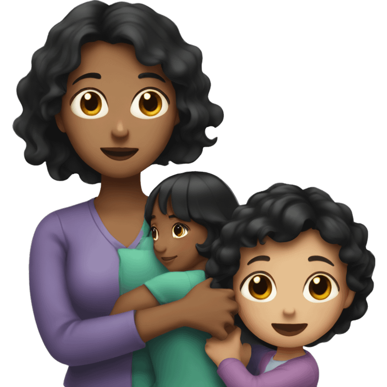 hug mother with short black hair and daughter with long brown hair emoji