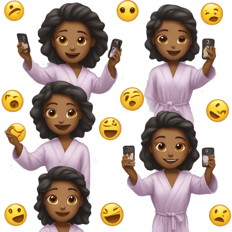 Girl taking mirror selfie in robe emoji