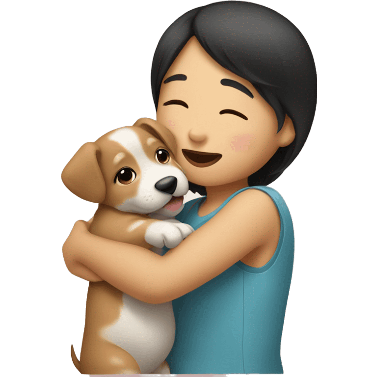 Asian girl giving a puppy a kiss emoji