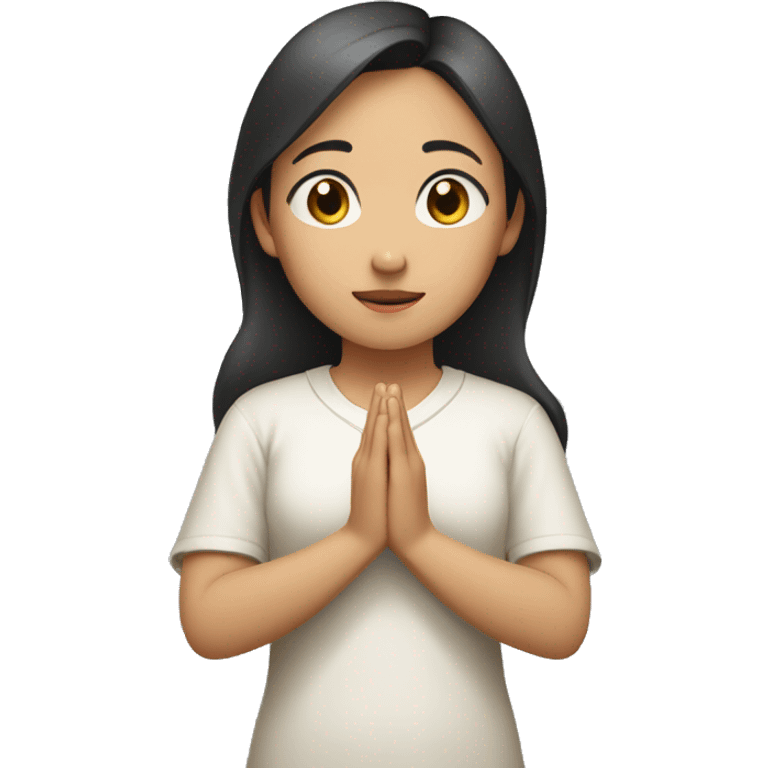 Asian girl, side face, looking to the upper right corner, putting her hands together and praying emoji