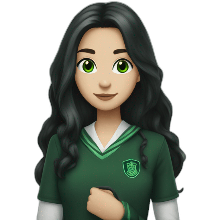 slytherin-student-girl-long dark hair-green eyes emoji