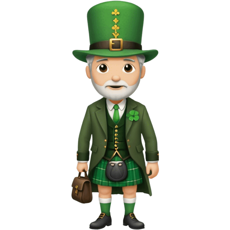 Tall grey haired man with green peaky hat and kilt st. Patrick’s Day emoji