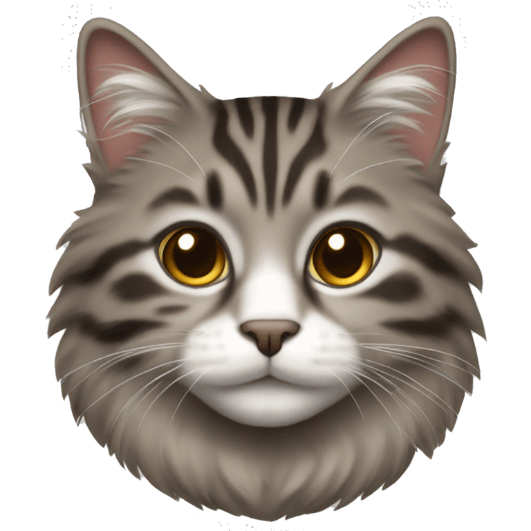 fluffy grey brown tabby cat with white nose emoji