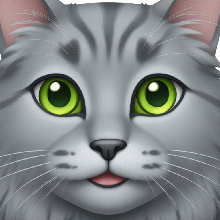 Fluffy grey cat with green eyes emoji