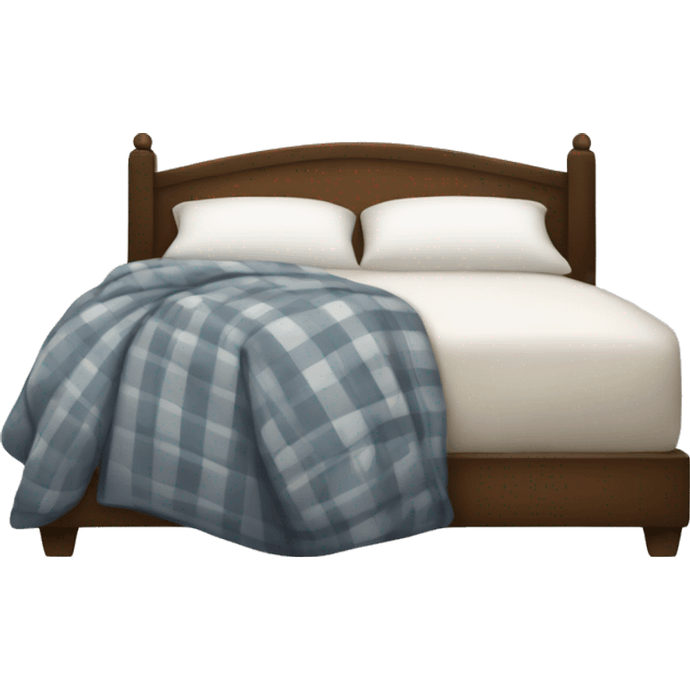 A comfy bed with a plaid throw draped over it and a white pillow emoji