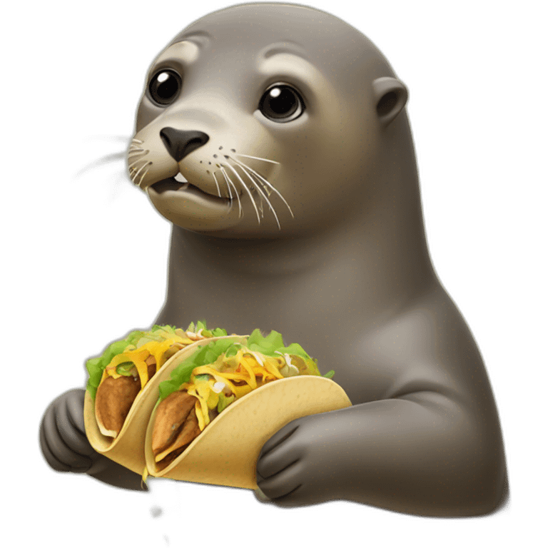 A sea lion eating a tacos emoji