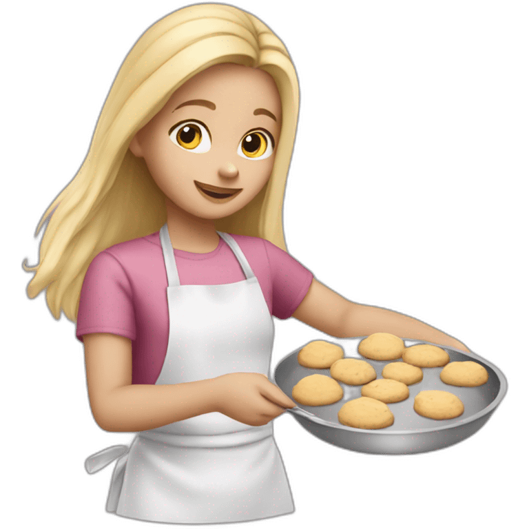 Small girl baking cookies long blonde hair emoji