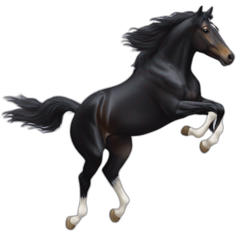 a BLACK HORSE JUMPING AN OBTACLE, THE HORSE HAS A WHITE BLAZE AND THREE WHITE SOCKS emoji