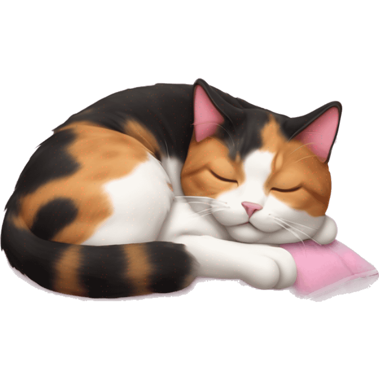 calico cat sleeping on a pink pillow emoji