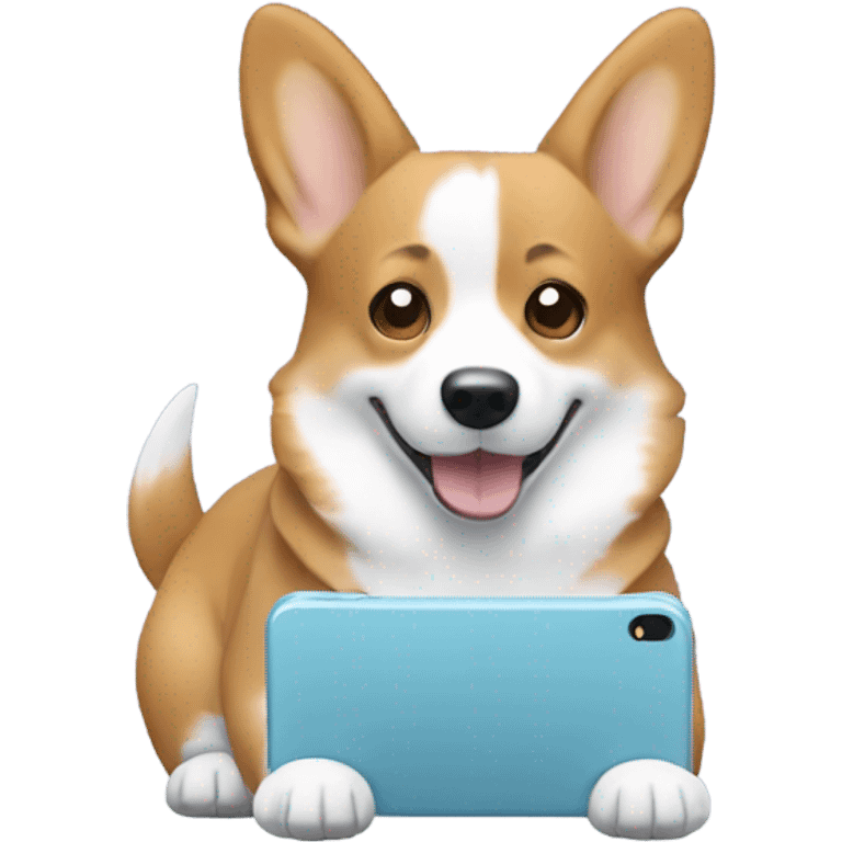 Corgi texting on a light blue iPhone  emoji