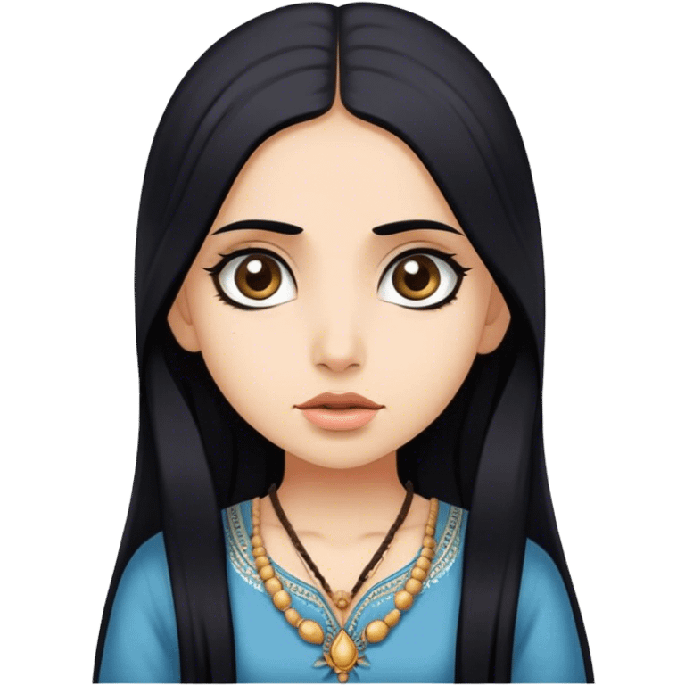 Brahmin indian girl wearing american clothes with fair skin, long black hair, and big eyes  emoji