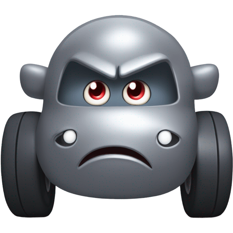 Metal cute mad Kirby Gray ball driving on 4 car wheels with mad eyebrows game emoji