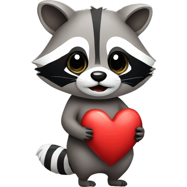 Raccoon holding a heart emoji