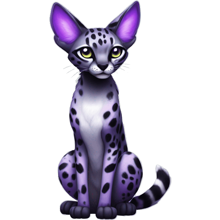 Kawaii Cute Edgy Black Purple White ethereal Serval-Fionbri-Vernid full body emoji