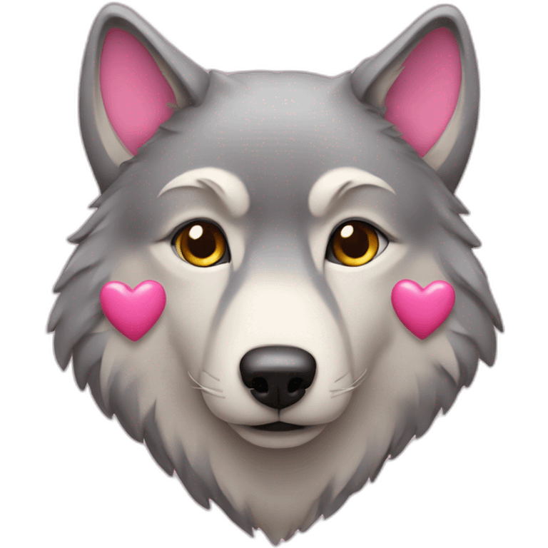 wolf with smal pink hearts emoji