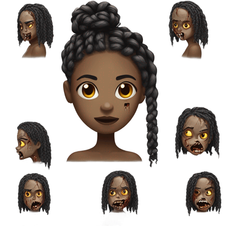 Girl with box braids and curls, zombie. emoji