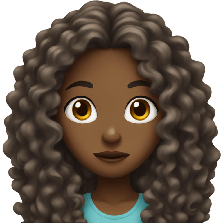 Black girl with pretty brown eyes and long curly hair confused emoji