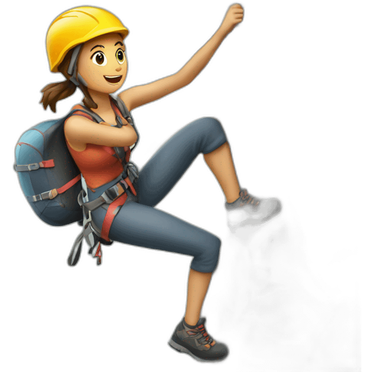 a woman climning a rock wall using helmet and climbing gear emoji