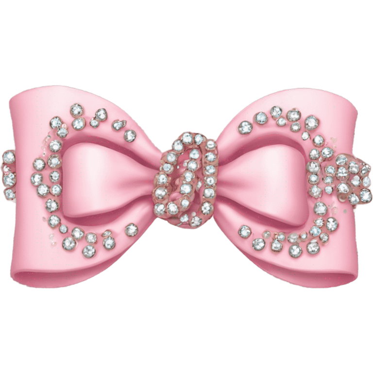 baby pink bow encrusted with rhinestones The bow is symmetrically shaped with a rounded center knot and two loops on each side emoji