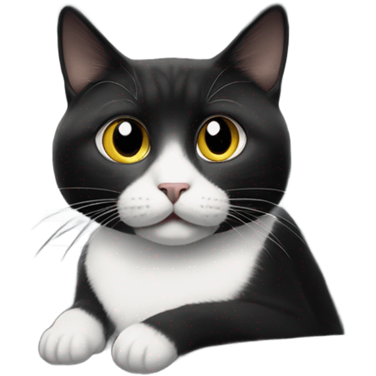 Black and white cat in a Tesla emoji