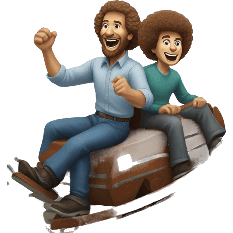 Bob Ross riding a roller coaster with issac newton emoji