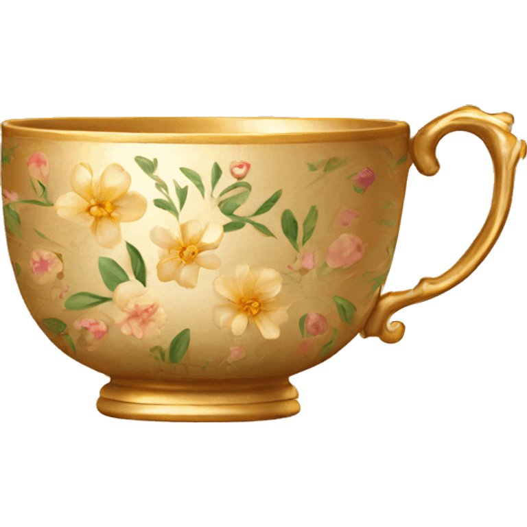 Golden teacup with floral pattern  emoji