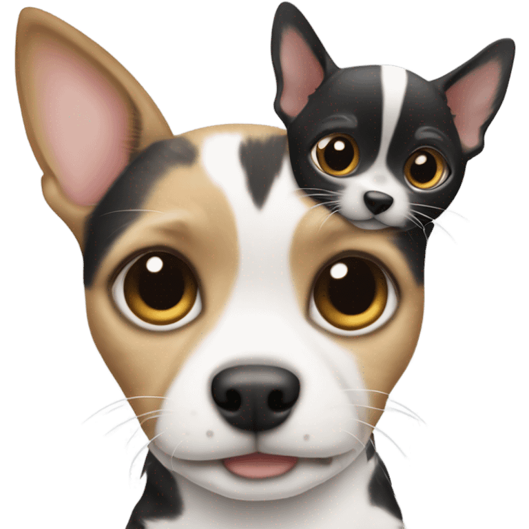 tabby cats hugging a black and white chihuahua terrier  emoji