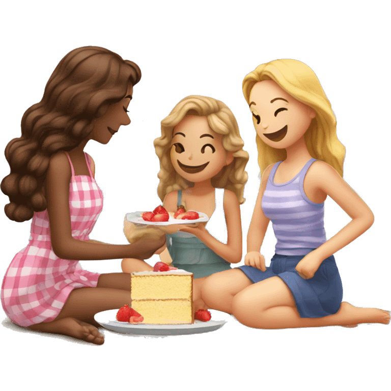 3 Girls picnic with cake at thr beach emoji