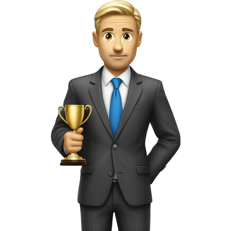 Photorealistic serious businessman with trophy in his hand emoji