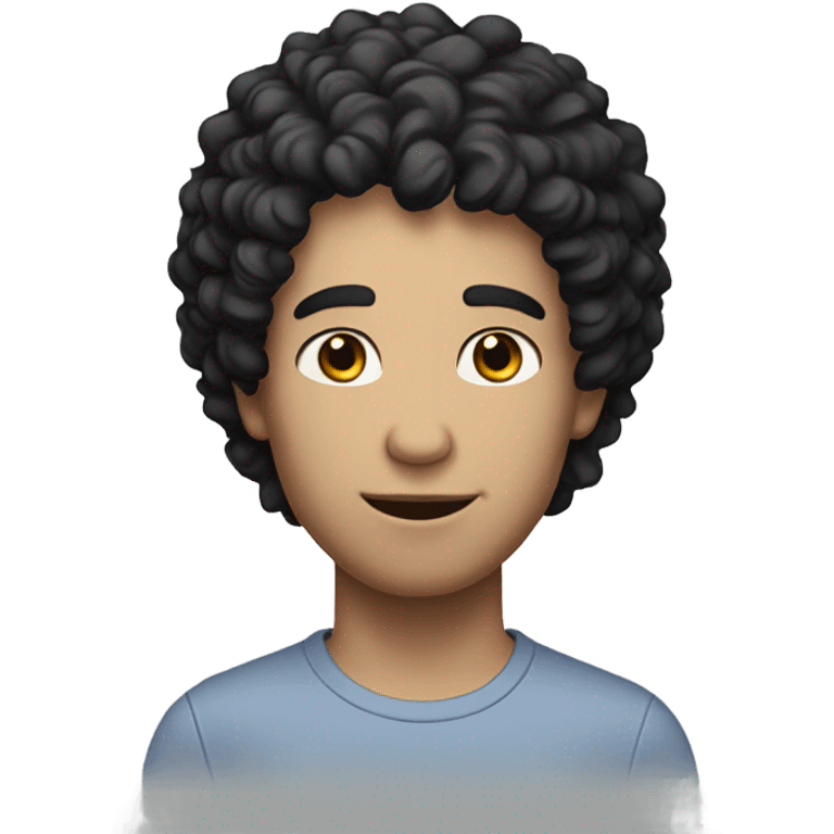 man with white skin and black curly hair, wear casual shirt , closeout face emoji