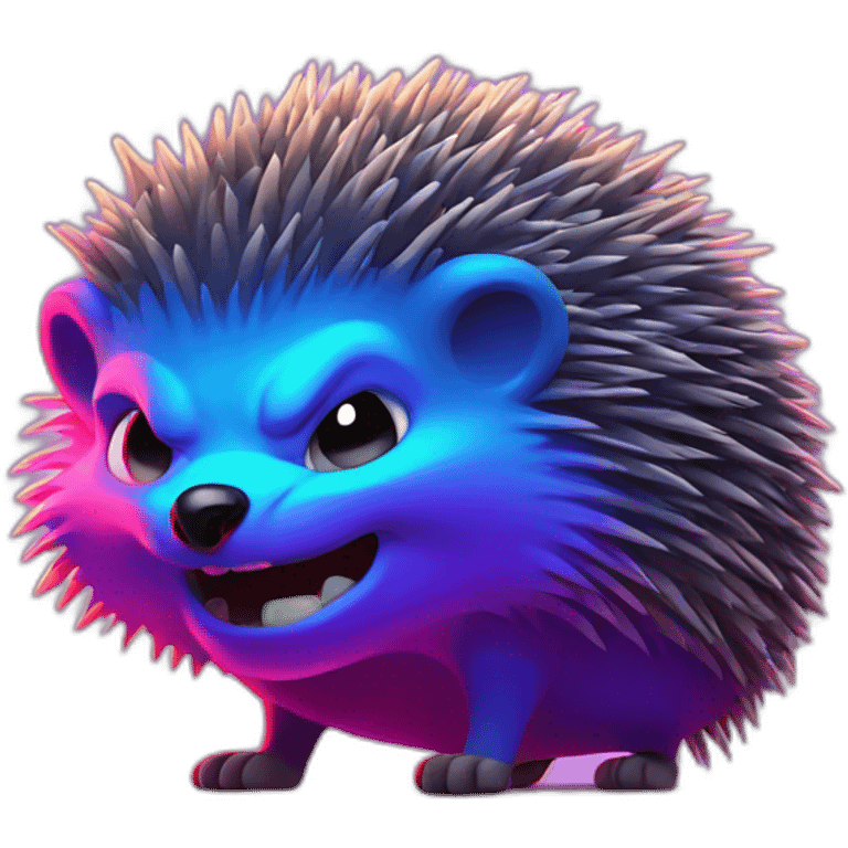 Angry hedgehog in neon light emoji