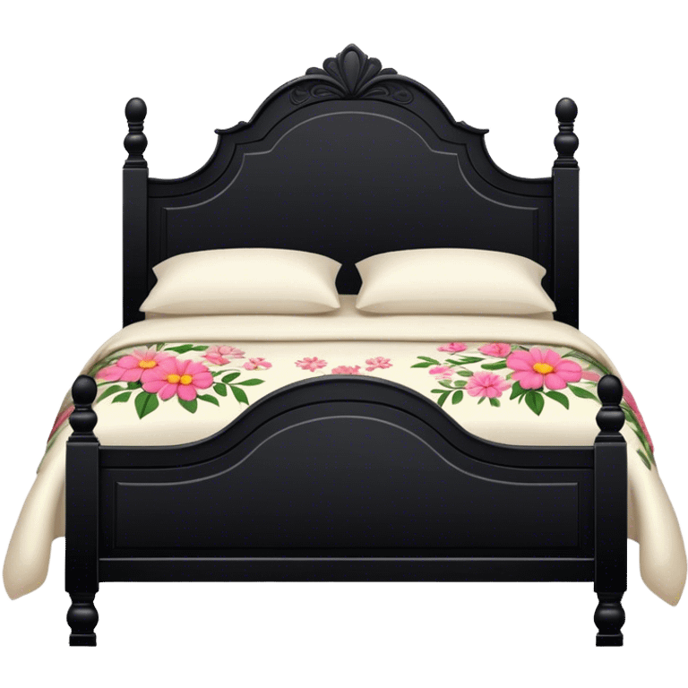 BLACK WOOD Vintage bed with flower design emoji