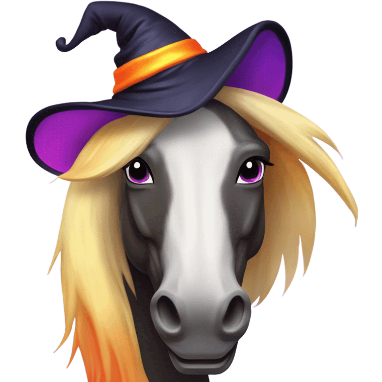 Lisa frank Halloween horse with witch hat emoji