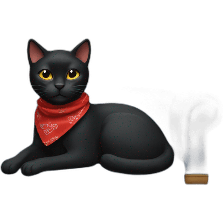 A black cat with a red bandana clawing at a blue sofa emoji