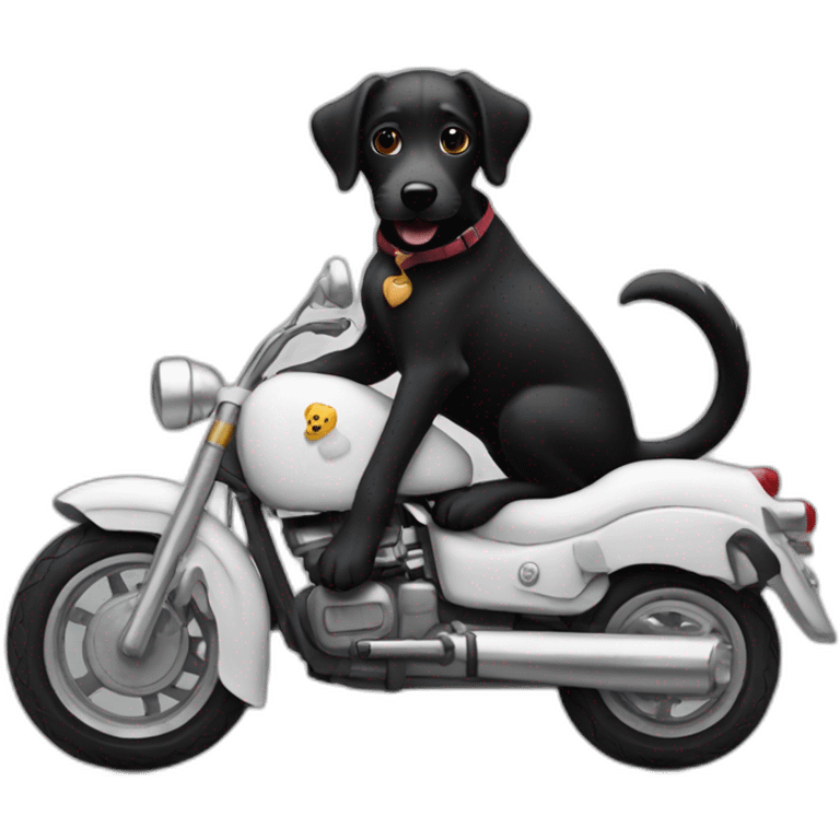 A black dog is riding on a white mo torcycle emoji